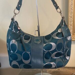 Coach Teal Signature Shoulder Hobo Bag